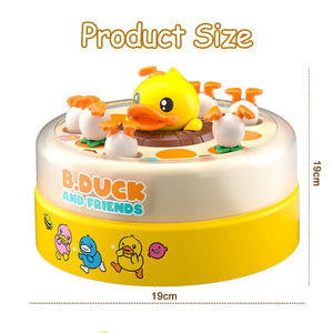 Yellow duck toy with chicks on a white background, featuring 'B.Duck and Friends' branding.
