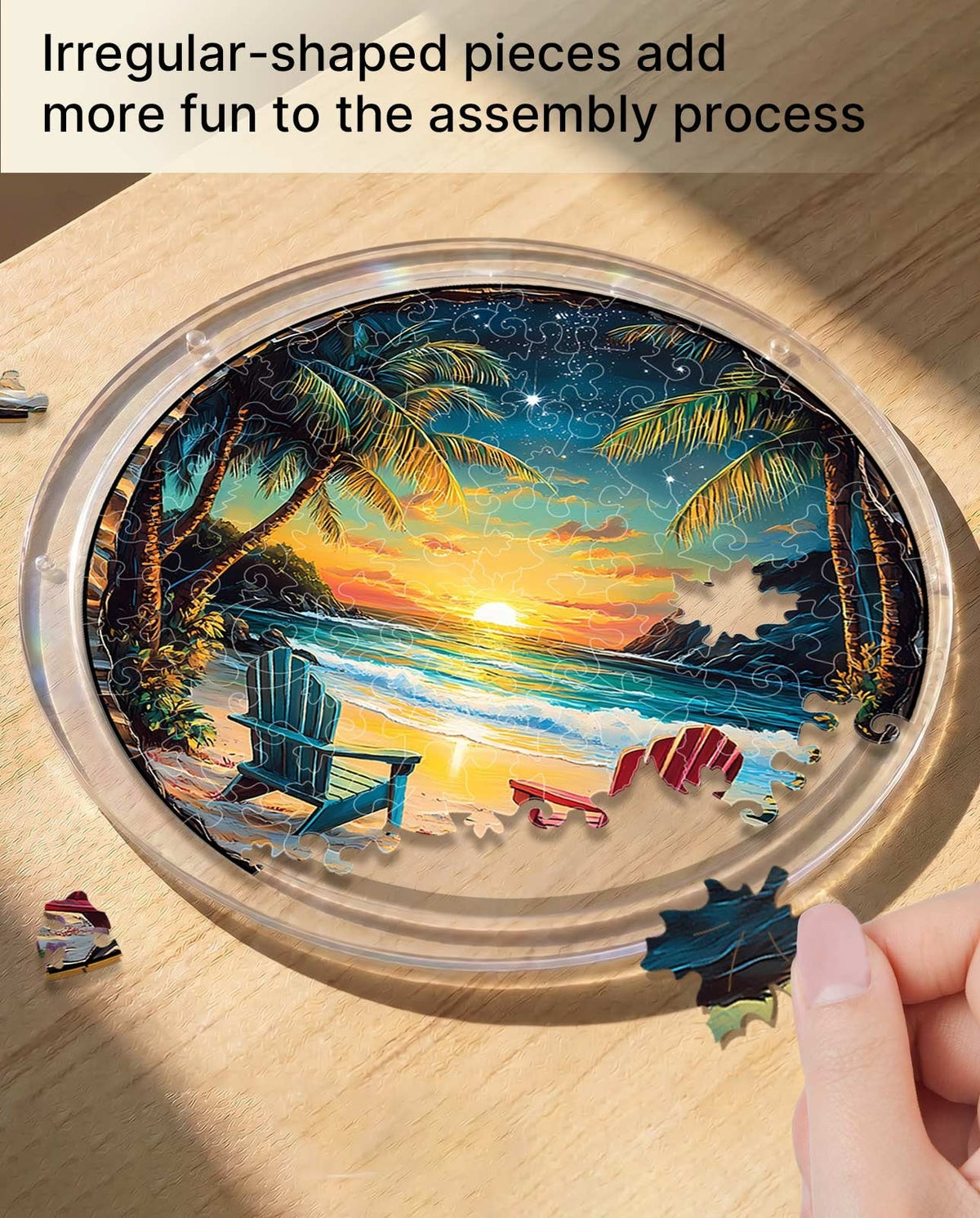 Tropical Sunset Puzzle Suncatcher - Colorful Beach Window Decor
