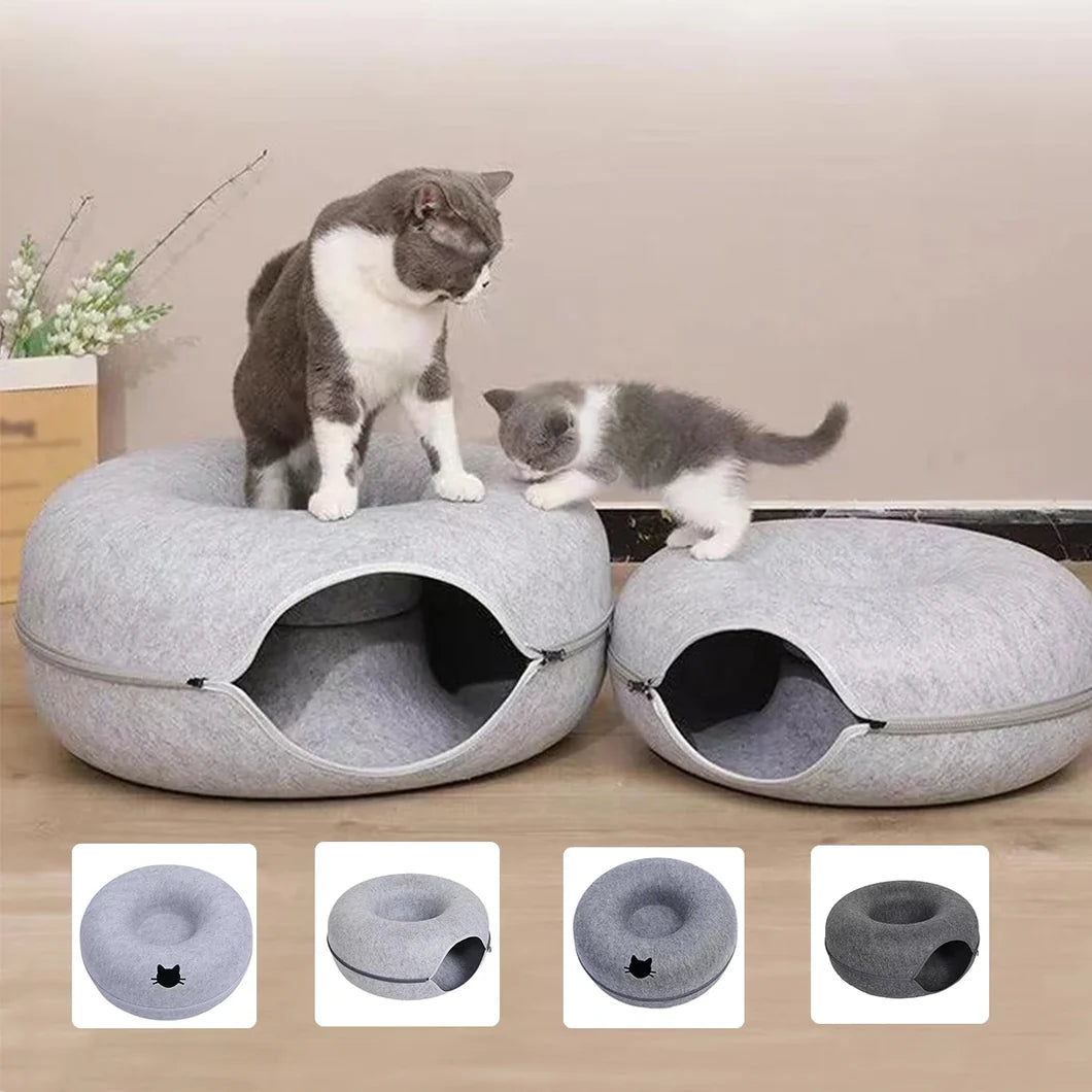 2-in-1 Donut Cat Bed & Tunnel - Cozy Hideaway for Cats