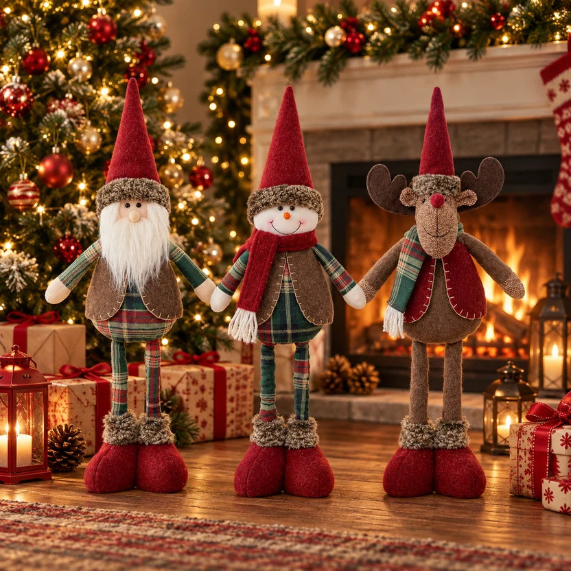 3-Piece Adjustable Christmas Figurine Set – Santa, Snowman & Reindeer