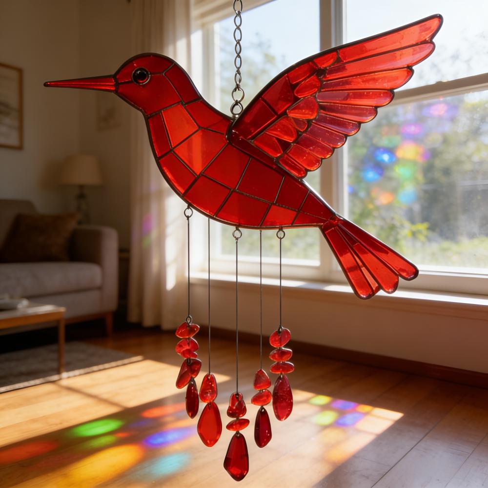 Hummingbird Sea Glass Wind Chime - Colorful Hanging Decor
