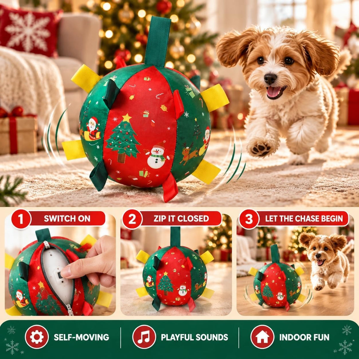 Christmas Interactive Dog Ball - Rechargeable Self-Rolling Toy