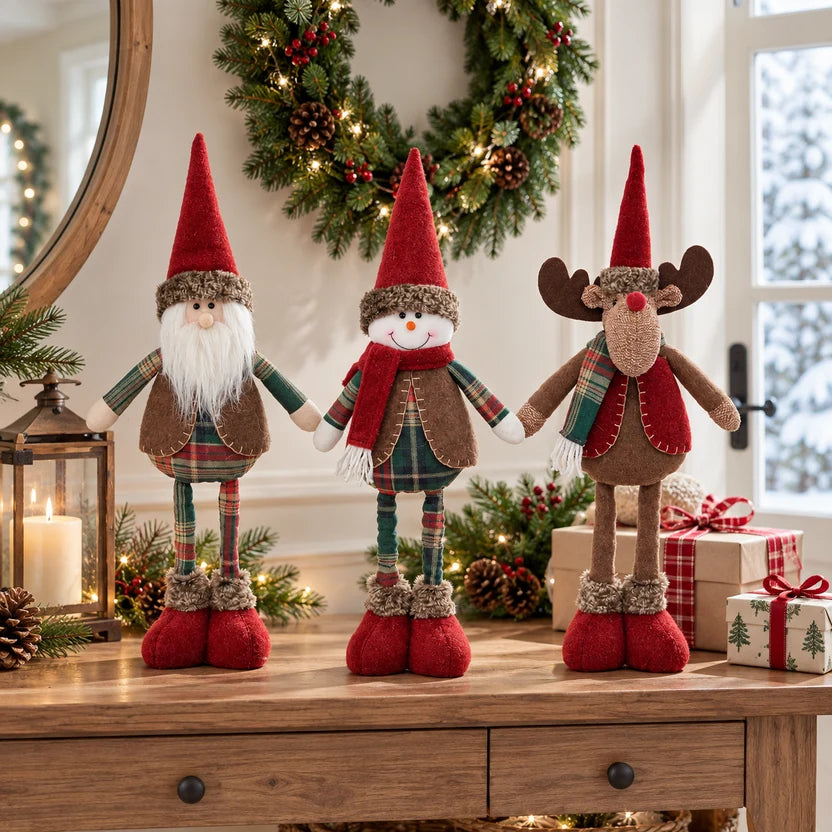 3-Piece Adjustable Christmas Figurine Set – Santa, Snowman & Reindeer