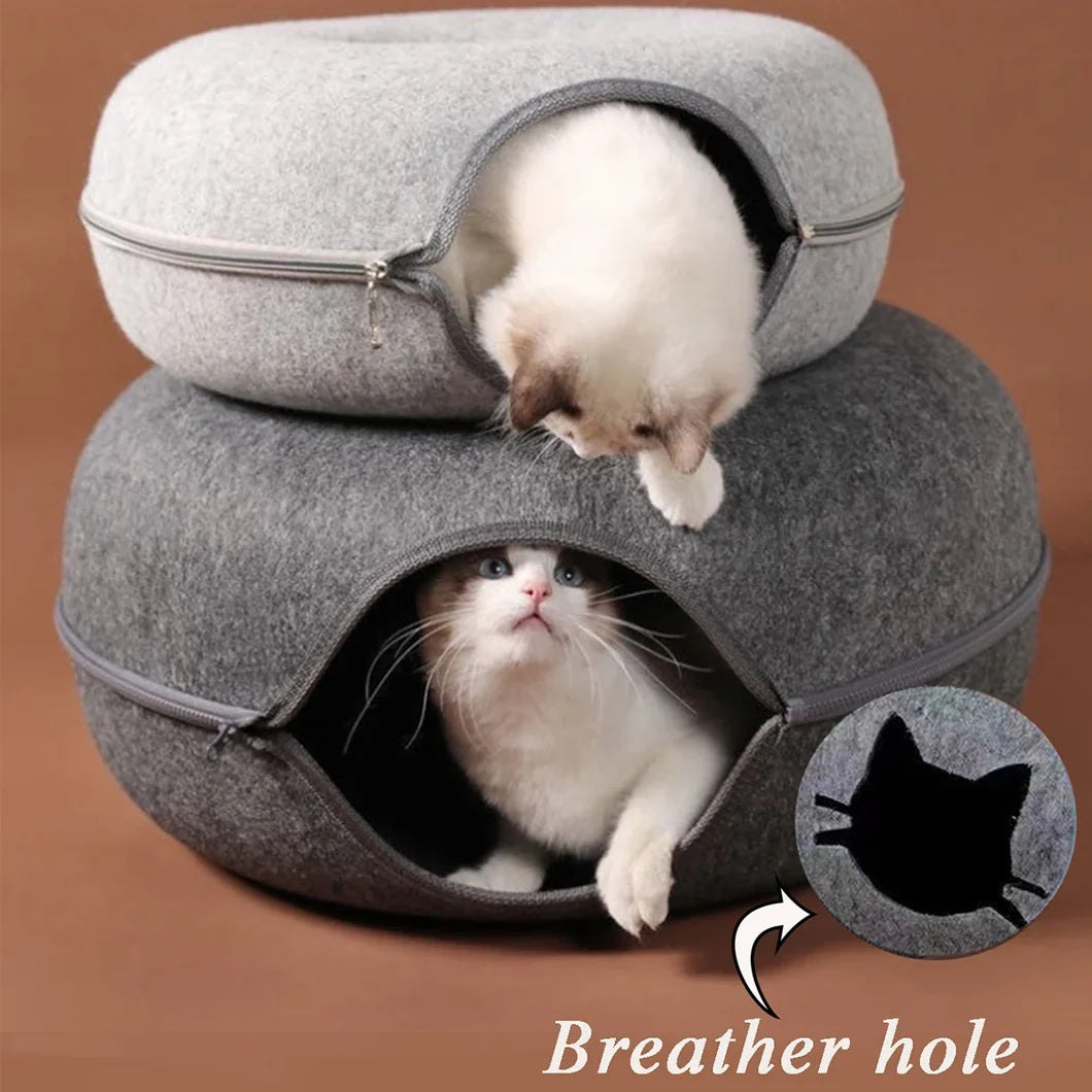 2-in-1 Donut Cat Bed & Tunnel - Cozy Hideaway for Cats