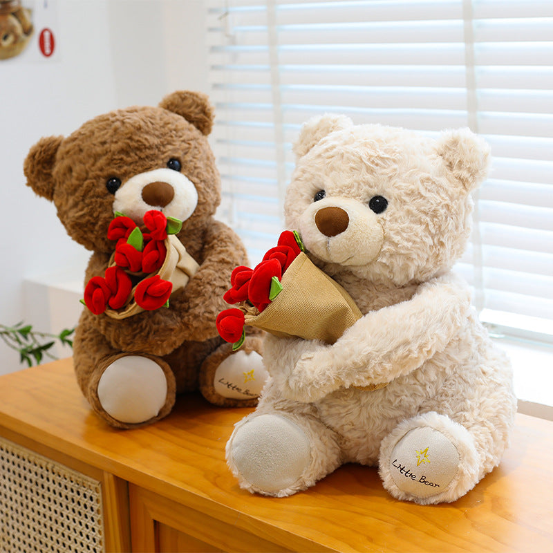 Teddy Bear with Rose Bouquet - Romantic Plush Gift for Her
