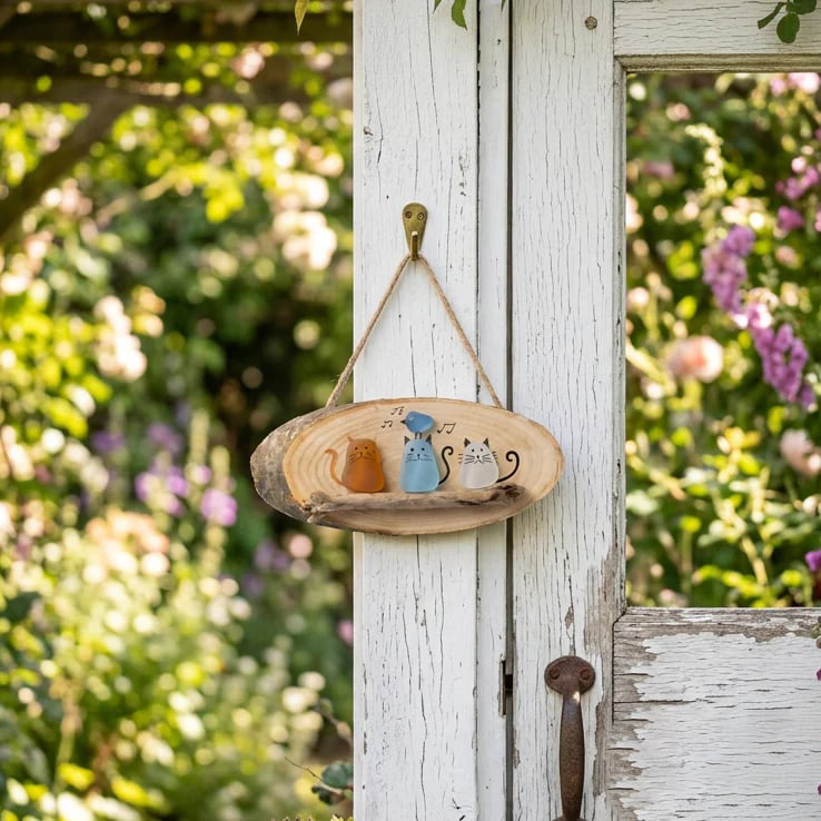 Sea Glass Cat Wall Hanging - Cute Rustic Home Decor