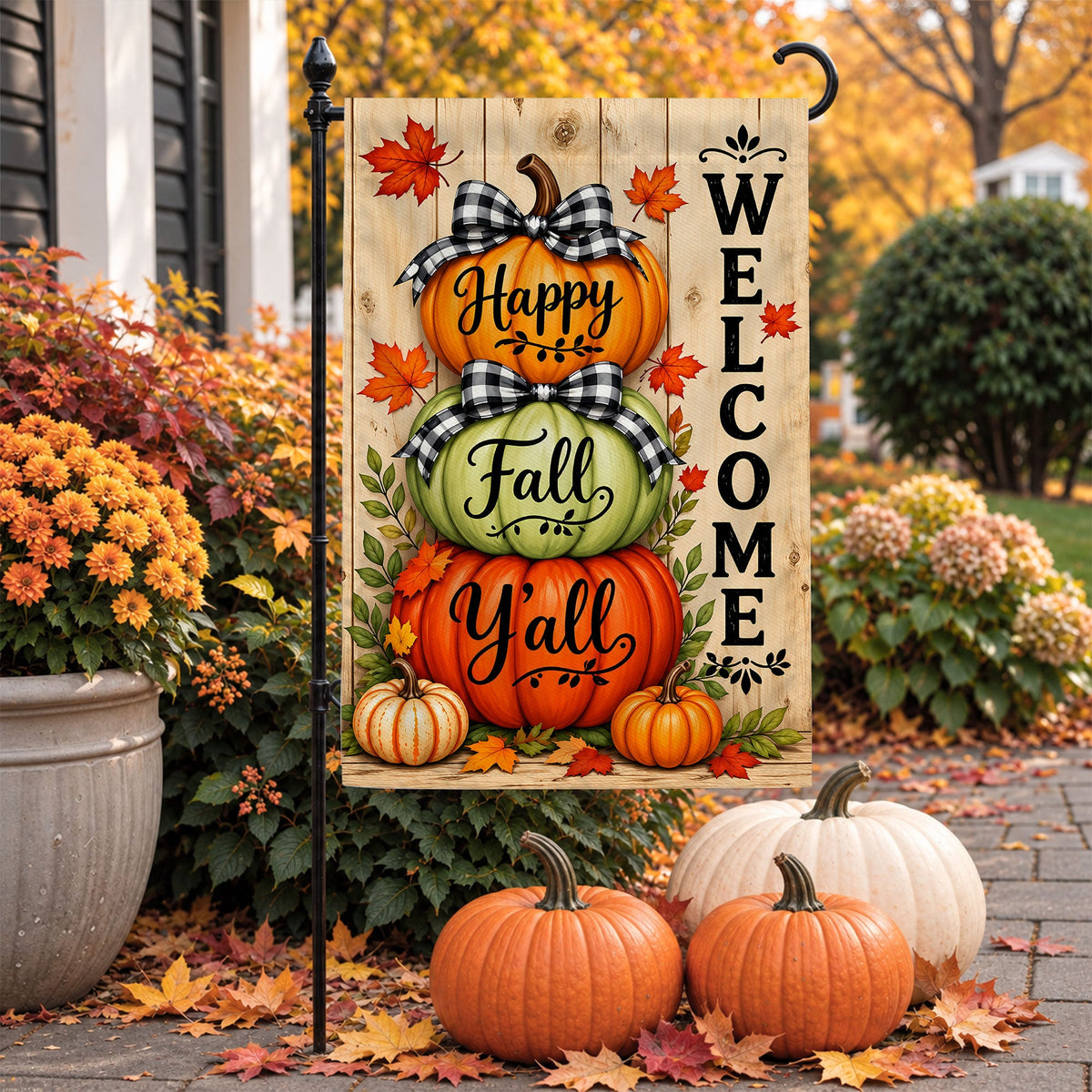Fall Pumpkin Welcome Flag - Autumn Outdoor Decor