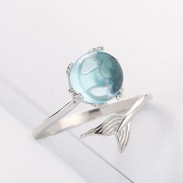 Blue Crystal Mermaid Ring - Ocean Inspired Jewelry