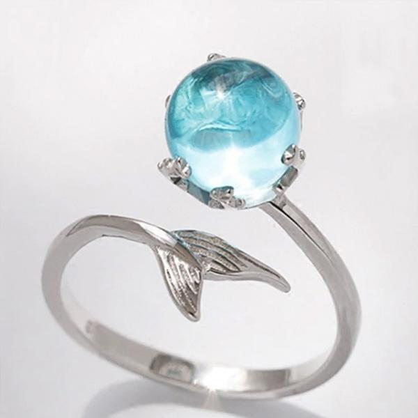 Blue Crystal Mermaid Ring - Ocean Inspired Jewelry