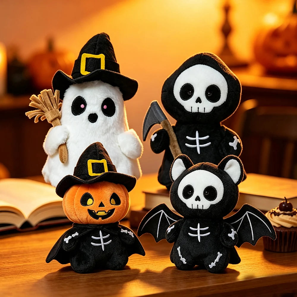 4PCS Halloween Plush Set – Cute Ghost, Skeleton, Pumpkin & Bat