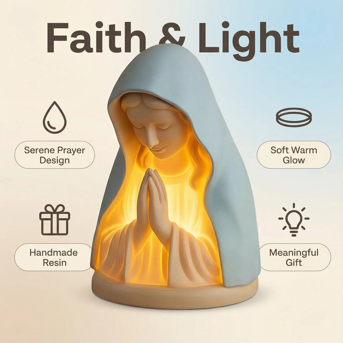 Virgin Mary Prayer Night Light - Peaceful Religious Gift