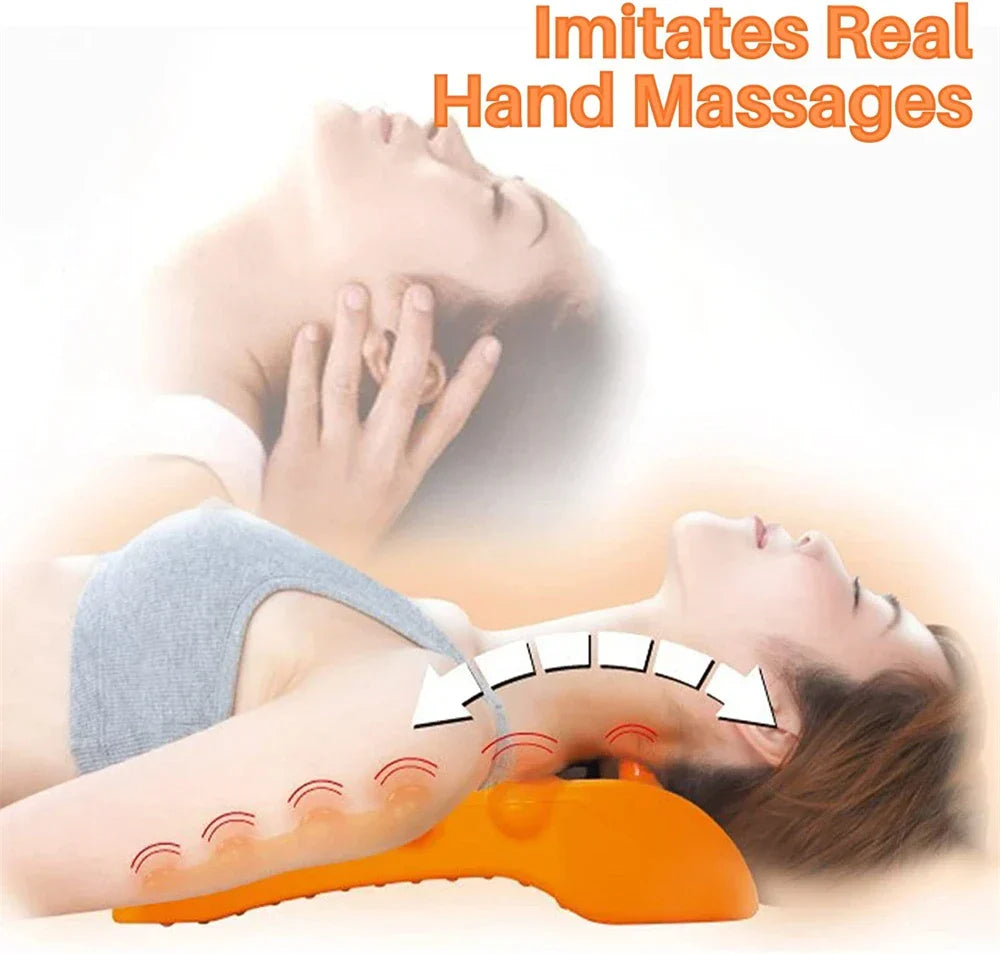 Person using a massage device on their leg with text 'Imitates Real Hand Massages' above.