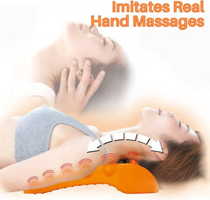 Person using a massage device on their leg with text 'Imitates Real Hand Massages' above.