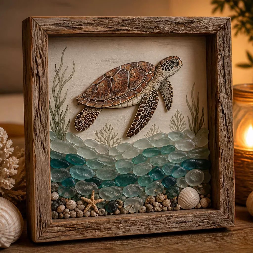 Coastal Sea Glass Shadow Box - Lighted Ocean Home Decor