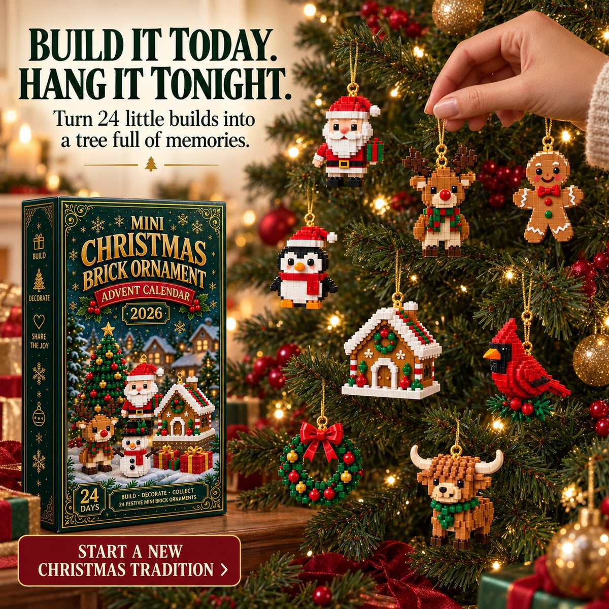 24-Day Christmas Building Blocks Advent Calendar - Festive Mini Ornaments