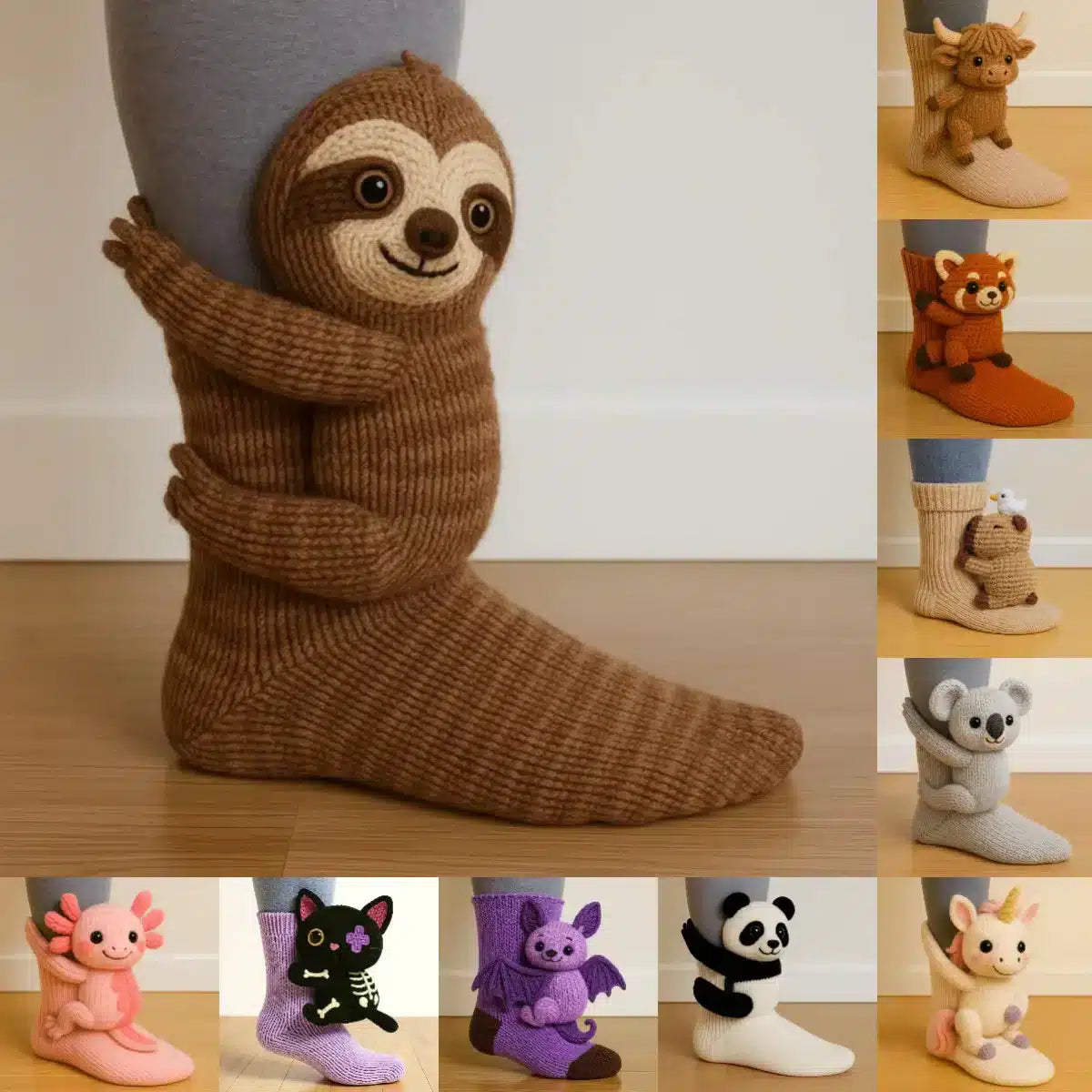 Knitted Animal Hug Socks - Cute Cozy Winter Gift