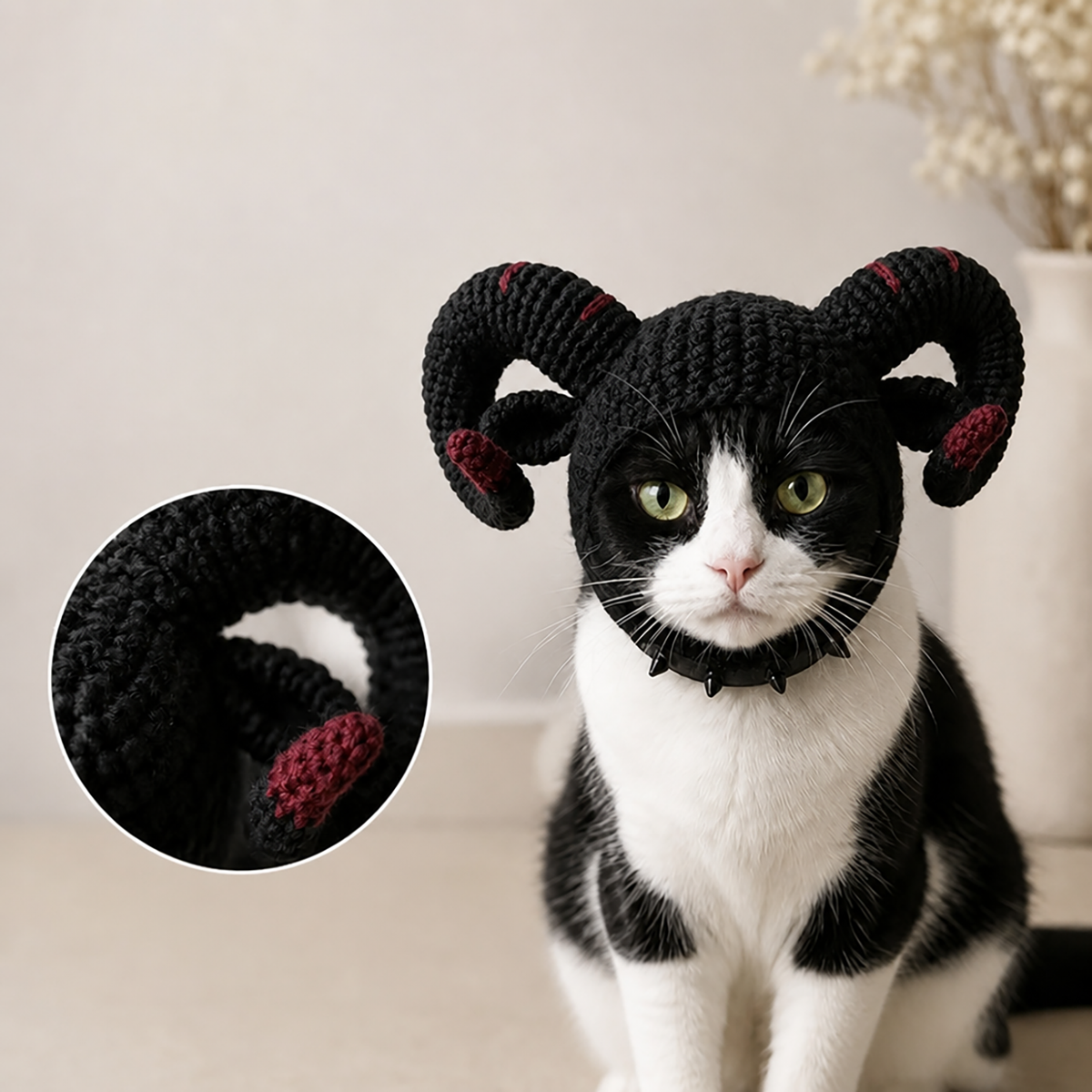 Gothic Crochet Cat Hat - Cute Halloween Pet Costume